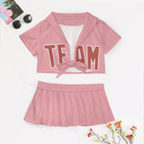 Custom Light Pink Copper Rose Cheerleading Uniform Set