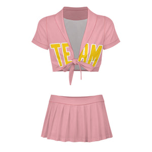 Custom Light Pink Gold Cheerleading Uniform Set