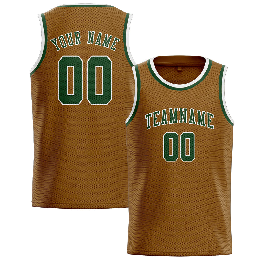 Custom Khaki & Dark Green Colors Design Sports Basketball Jersey