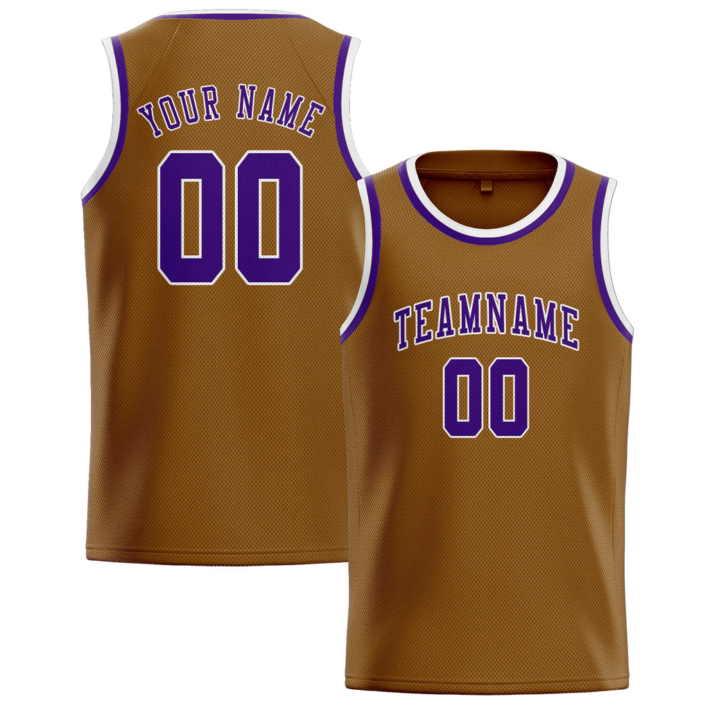 Custom Khaki & Purple Colors Design Sports Basketball Jersey