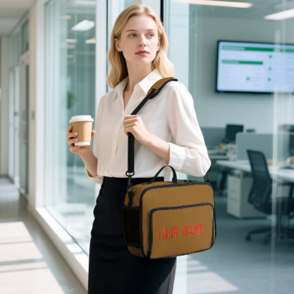 Custom Khaki Orange Red Lunch Bag