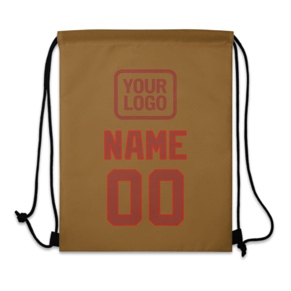 Custom Khaki Coral Red Drawstring Bag