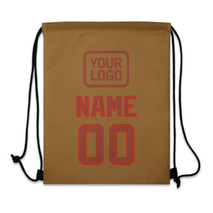 Custom Khaki Coral Red Drawstring Bag