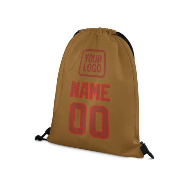 Custom Khaki Coral Red Drawstring Bag
