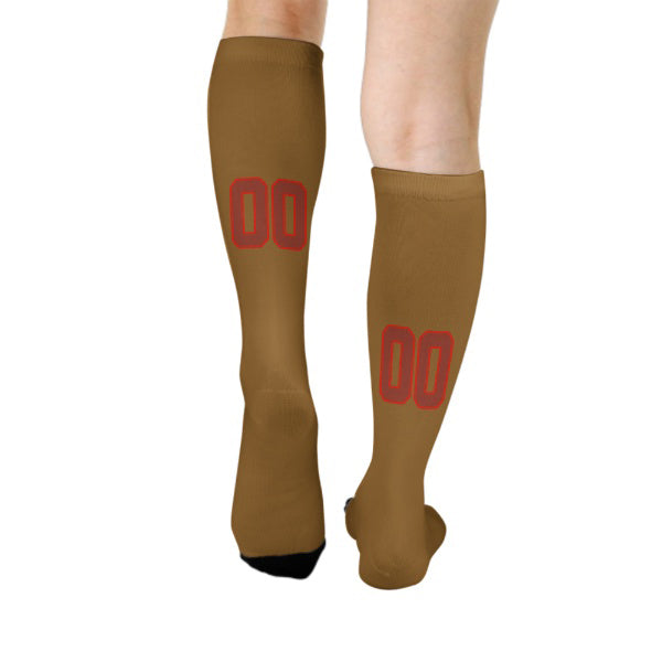 Custom Khaki Coral Red Knee-High Sock