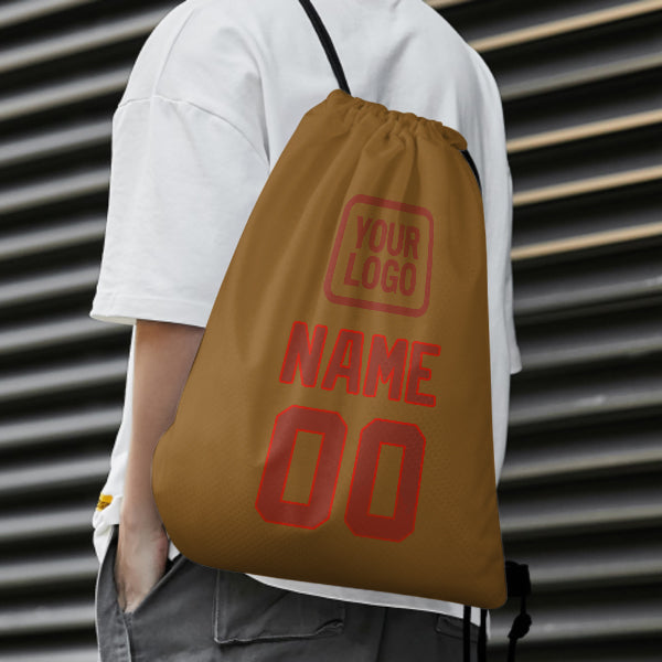 Custom Khaki Coral Red Drawstring Bag