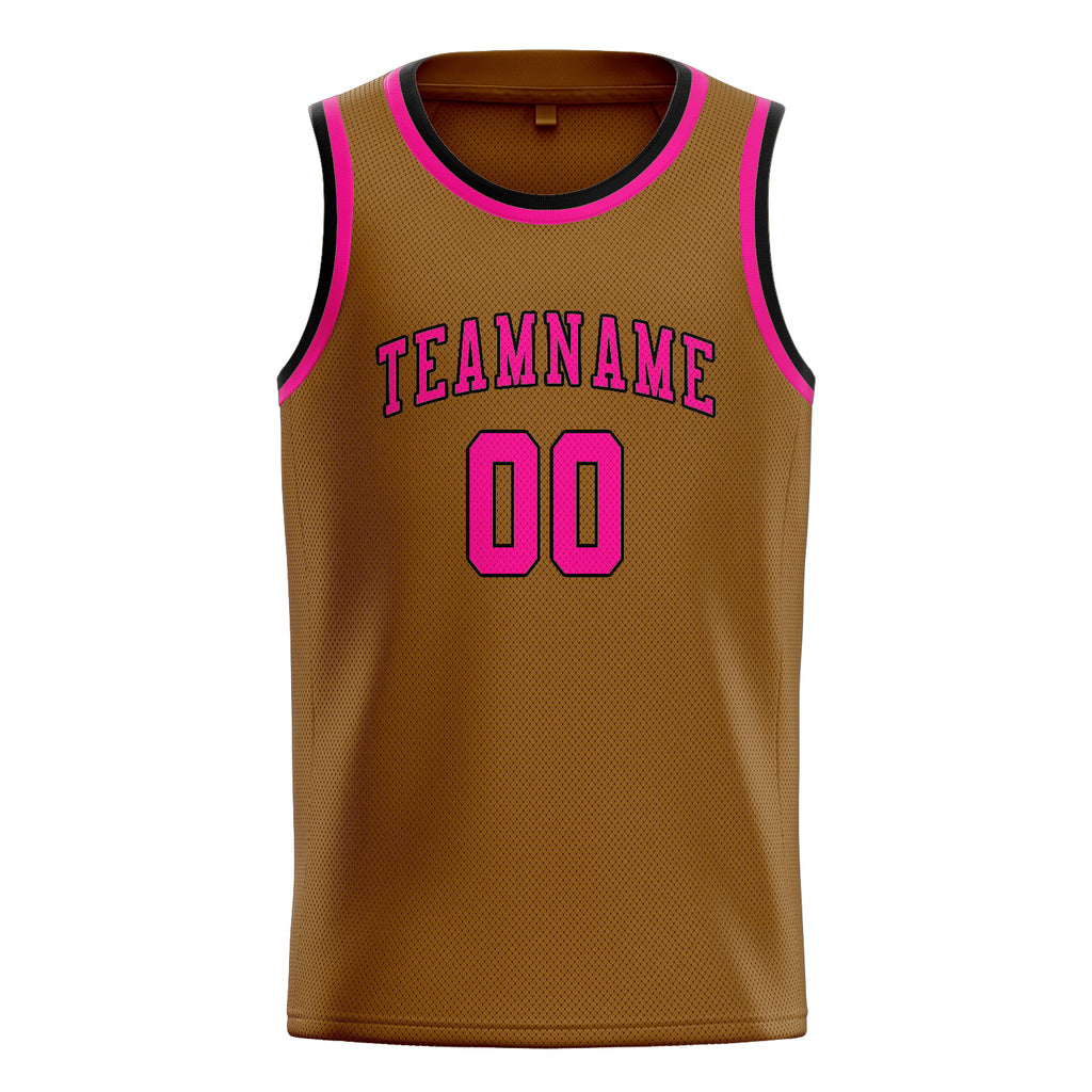 Custom Khaki & Pink Colors Design Sports Basketball Jersey