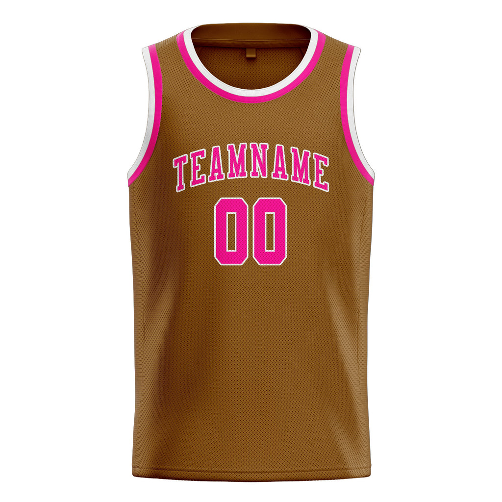 Custom Khaki & Pink Colors Design Sports Basketball Jersey