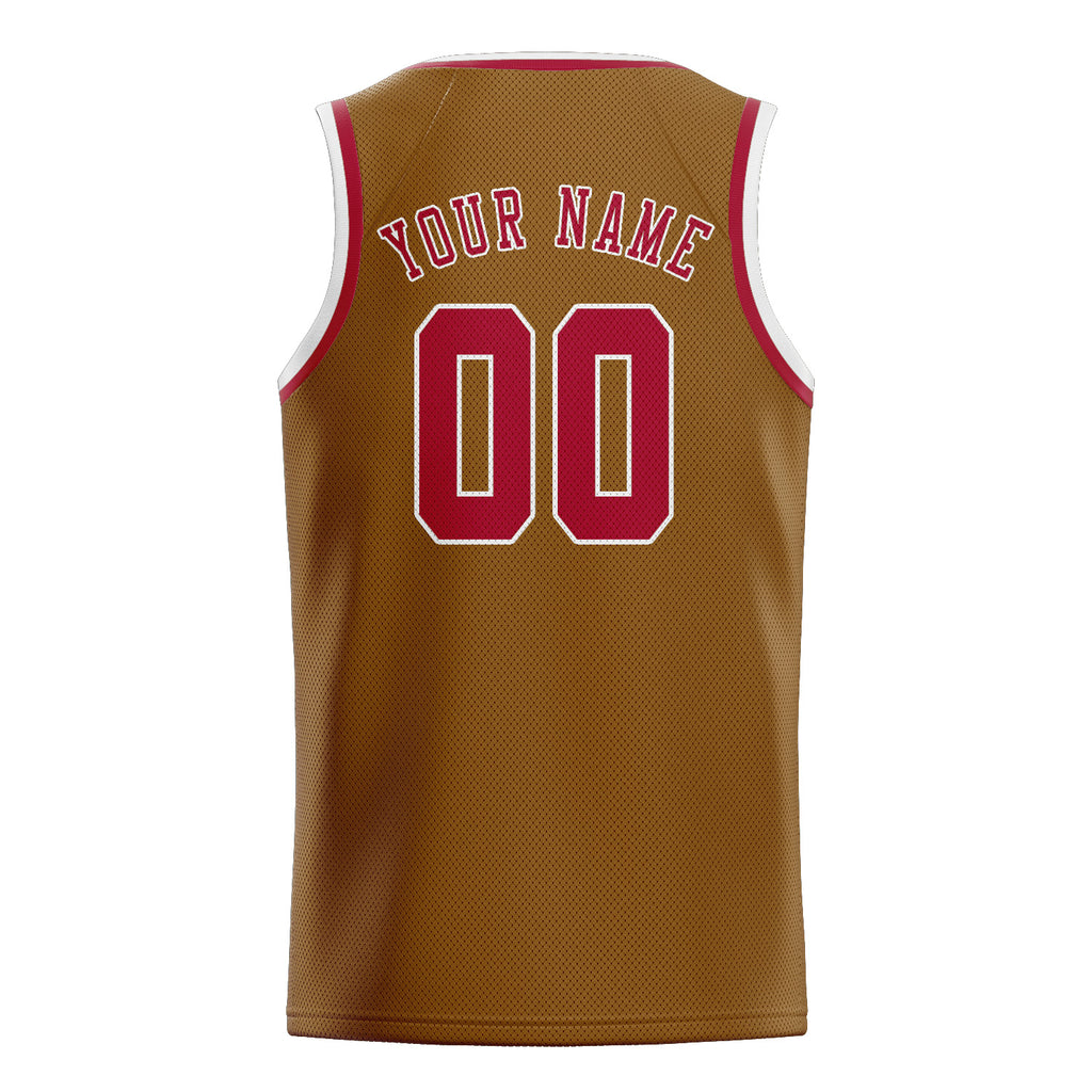 Custom Khaki & Red Colors Design Sports Basketball Jersey