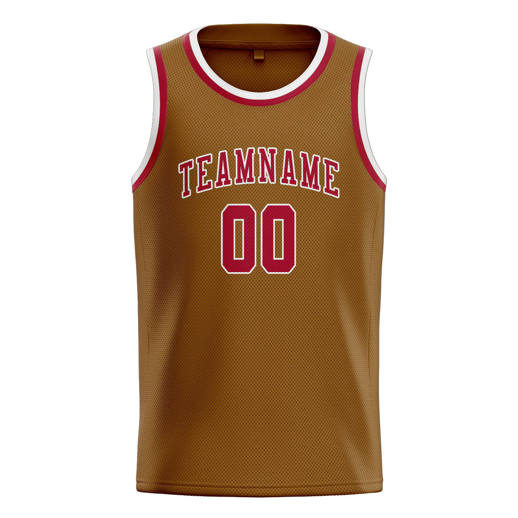 Custom Khaki & Red Colors Design Sports Basketball Jersey