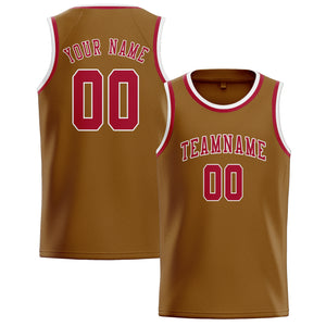 Custom Khaki & Red Colors Design Sports Basketball Jersey