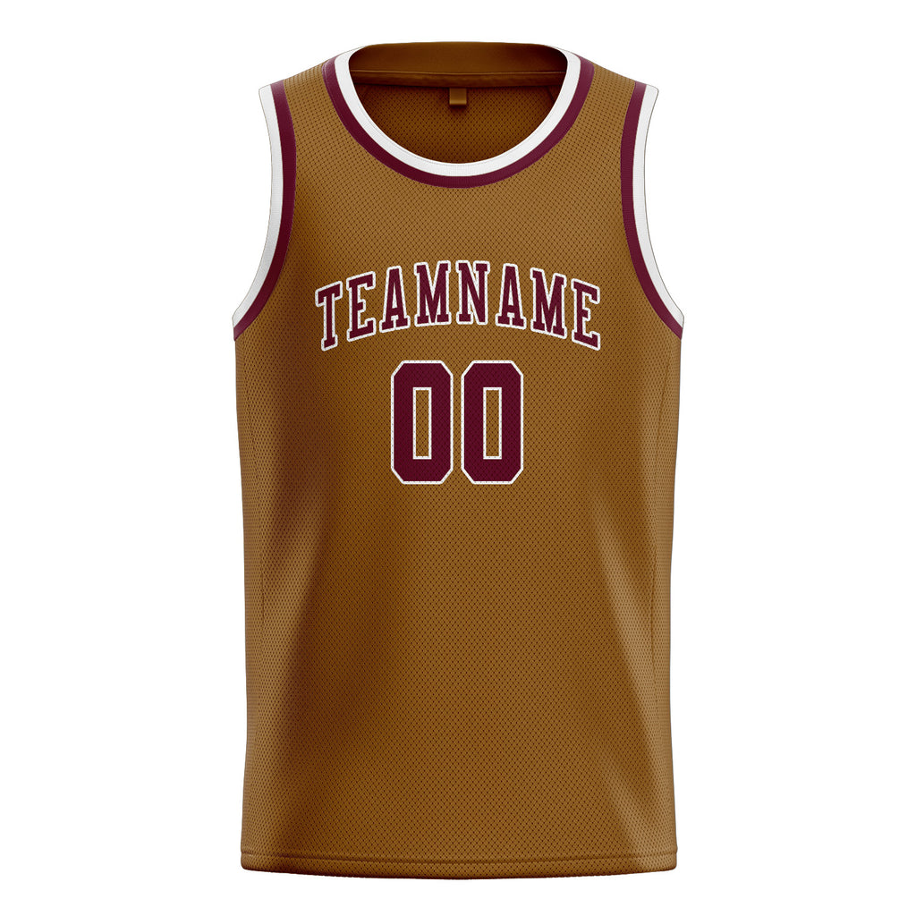 Custom Khaki & Crimson Red Colors Design Sports Basketball Jersey