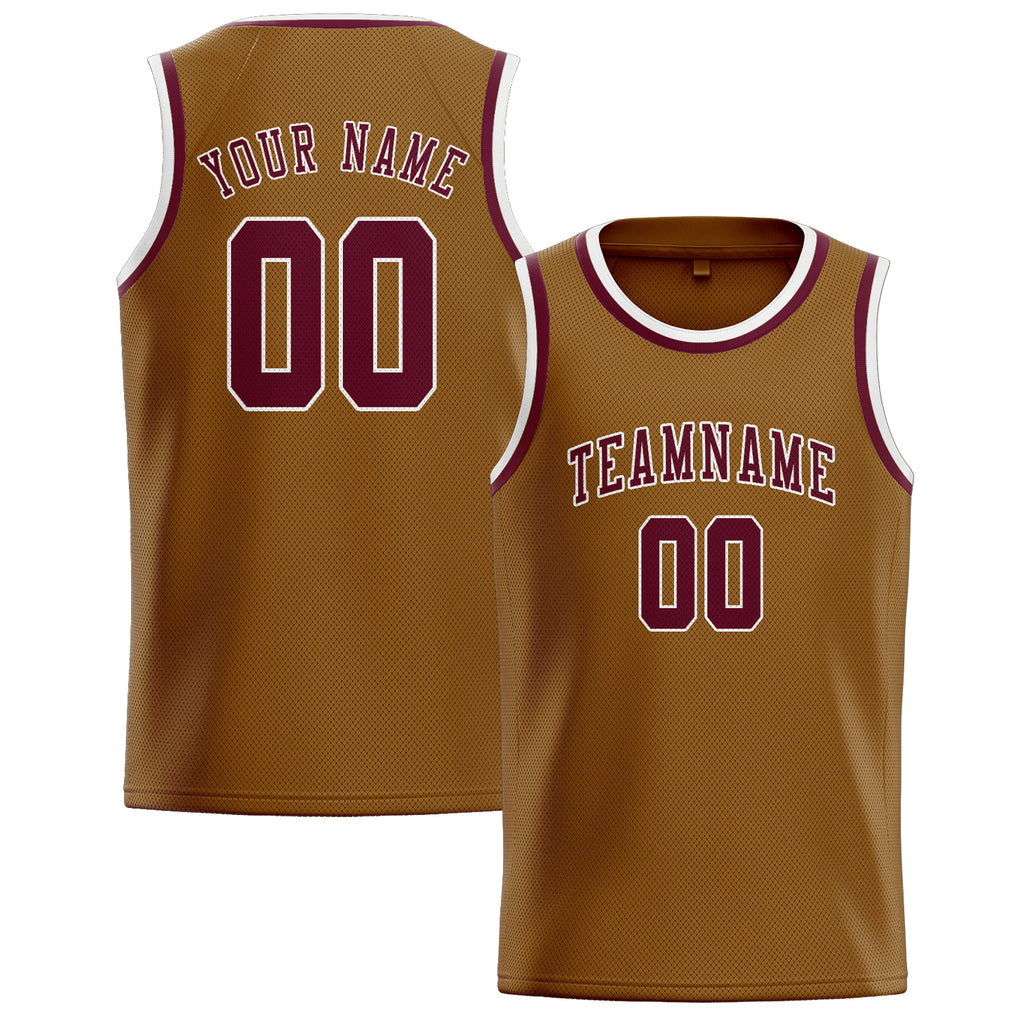Custom Khaki & Crimson Red Colors Design Sports Basketball Jersey
