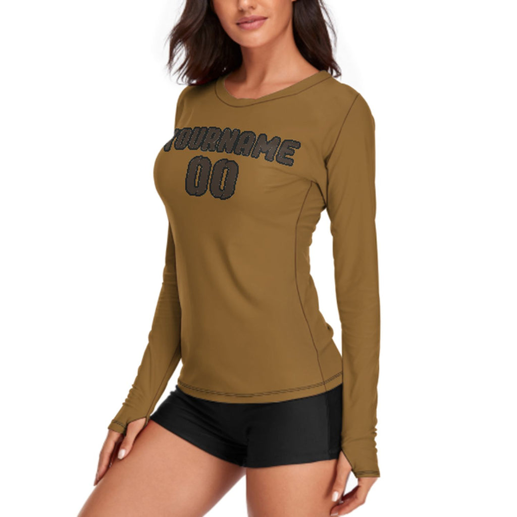 Custom Khaki Brown Women's Long-Sleeve Shirt