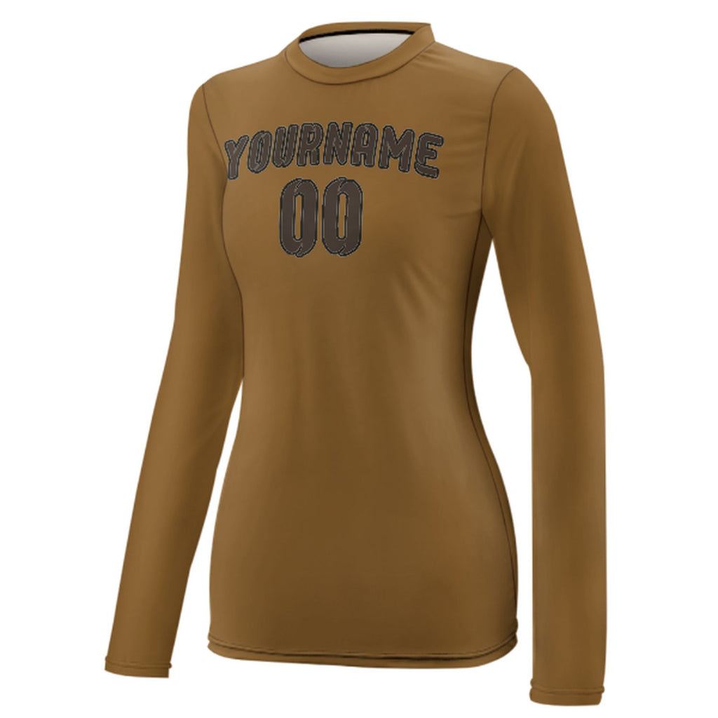 Custom Khaki Brown Women's Long-Sleeve Shirt