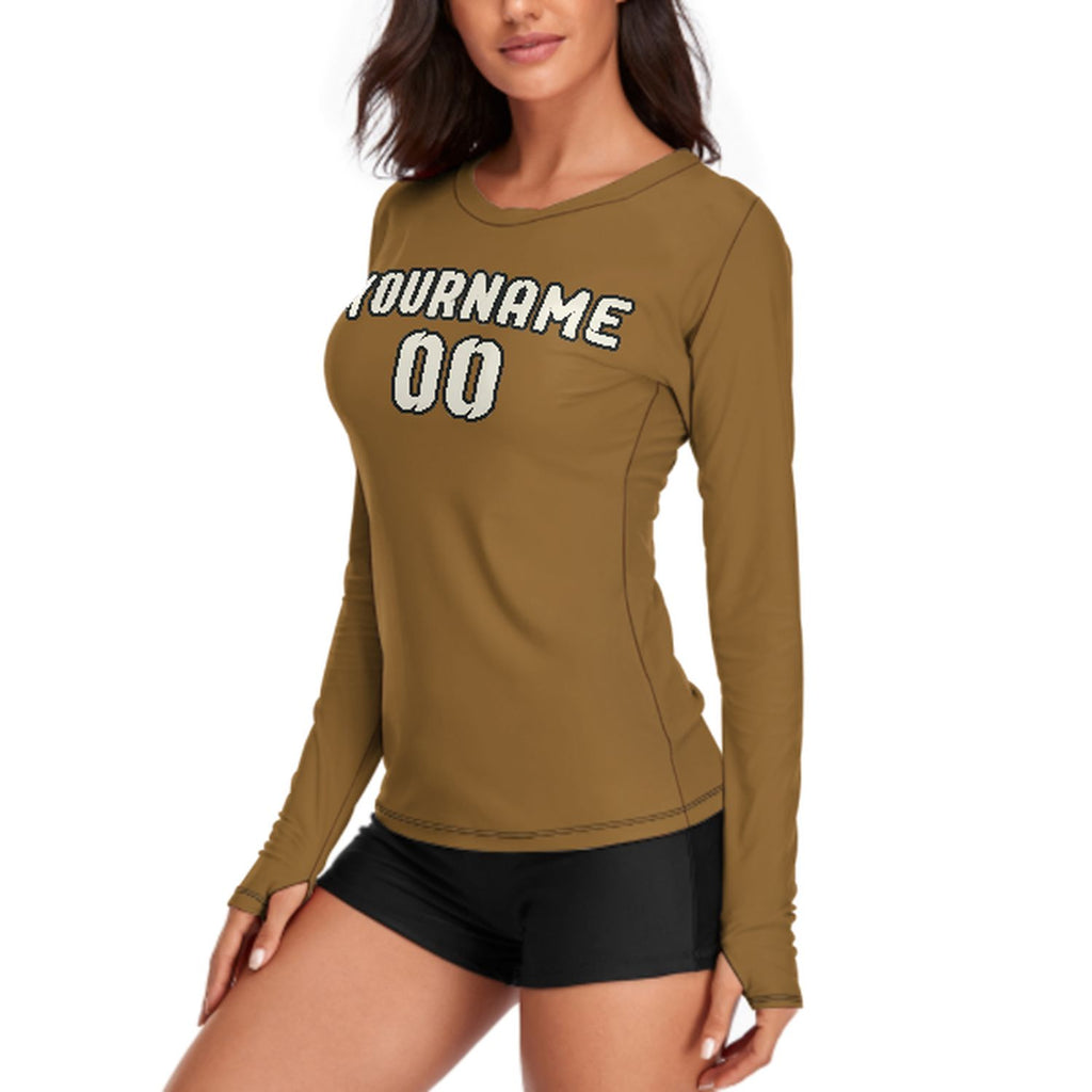 Custom Khaki Cream Women's Long-Sleeve Shirt