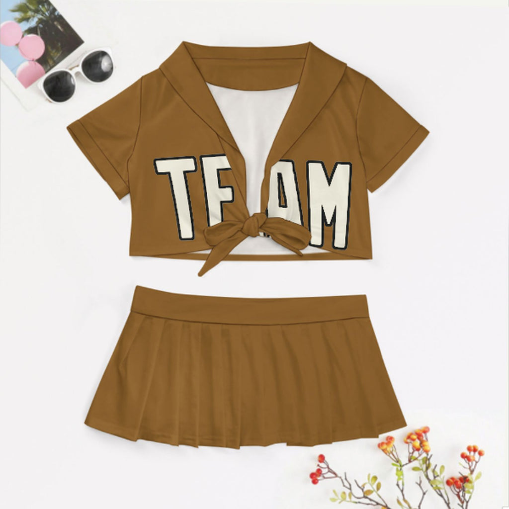 Custom Khaki Cream Cheerleading Uniform Set