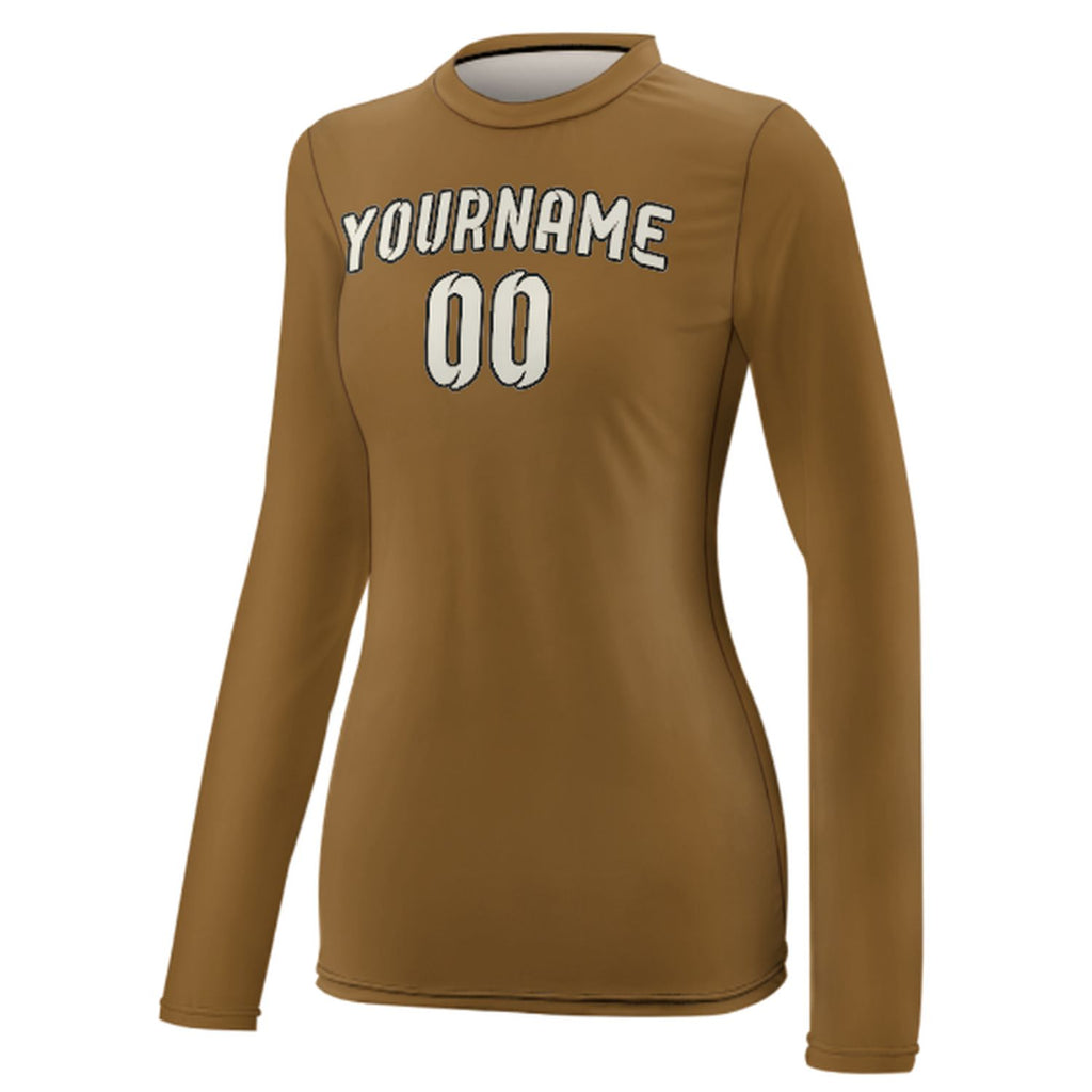 Custom Khaki Cream Women's Long-Sleeve Shirt