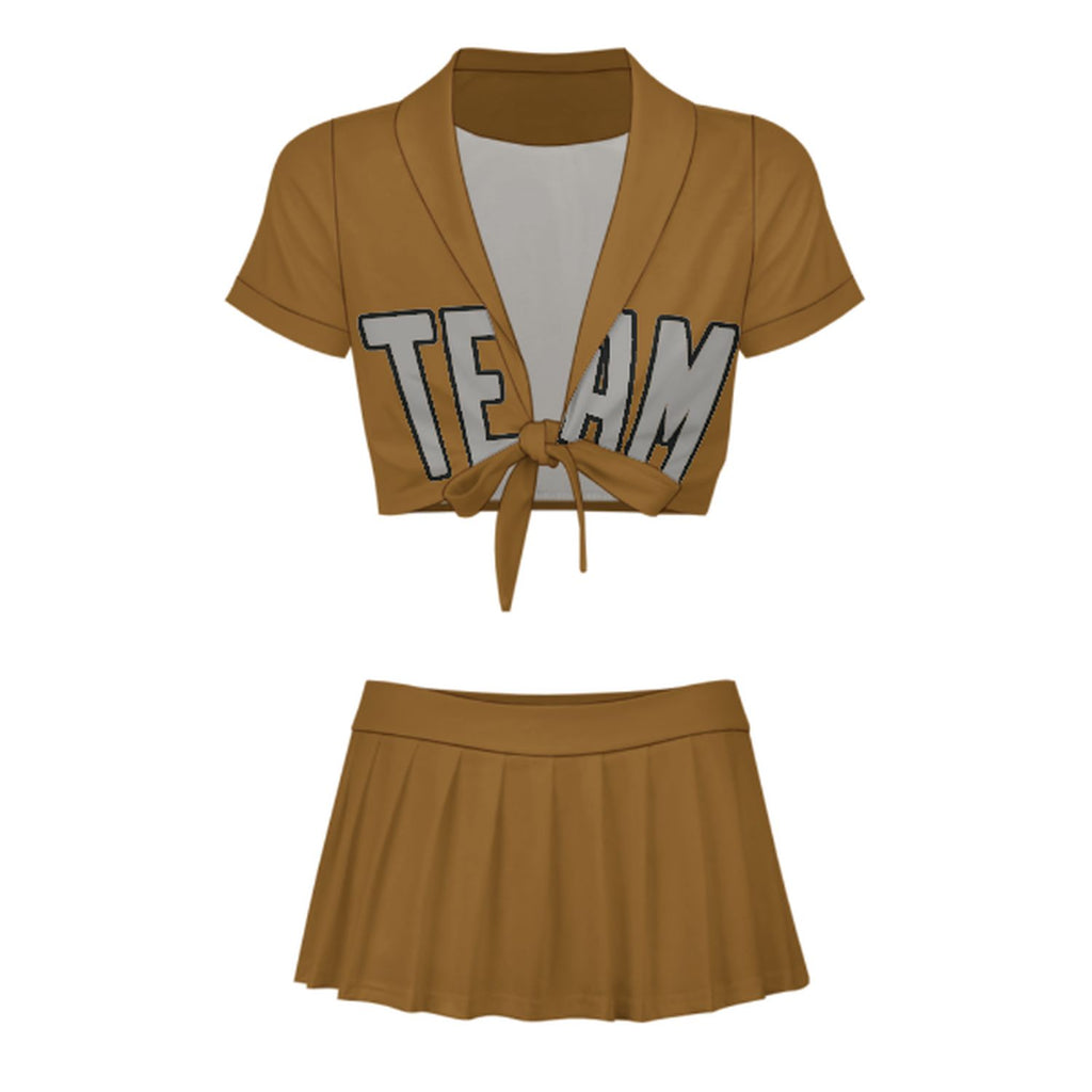 Custom Khaki Gray Cheerleading Uniform Set