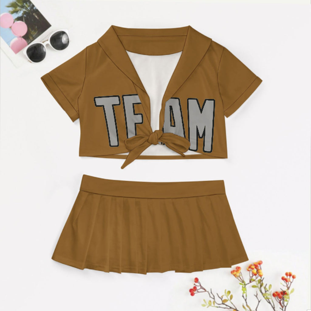 Custom Khaki Gray Cheerleading Uniform Set