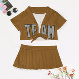 Custom Khaki Gray Cheerleading Uniform Set