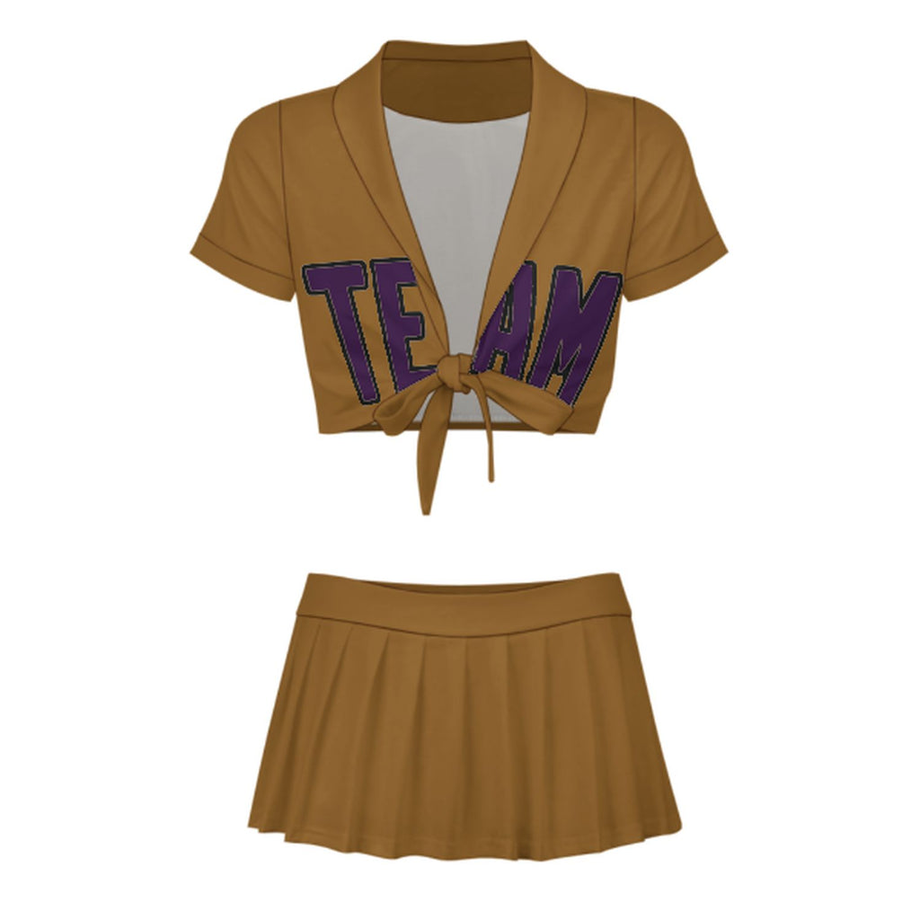 Custom Khaki Purple Cheerleading Uniform Set