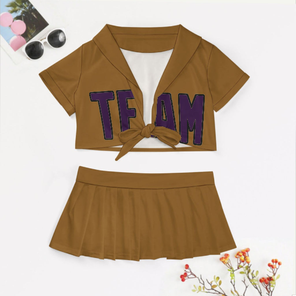 Custom Khaki Purple Cheerleading Uniform Set
