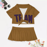 Custom Khaki Purple Cheerleading Uniform Set