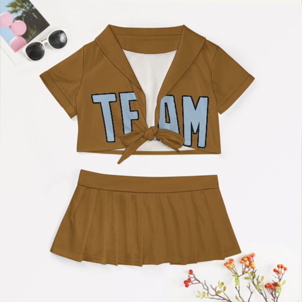 Custom Khaki Light Blue Cheerleading Uniform Set