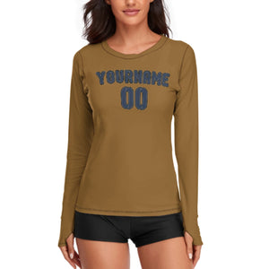 Custom Khaki Blue Women's Long-Sleeve Shirt