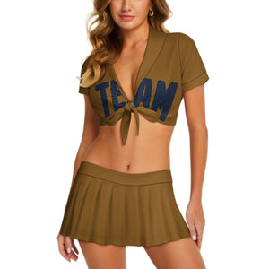 Custom Khaki Blue Cheerleading Uniform Set