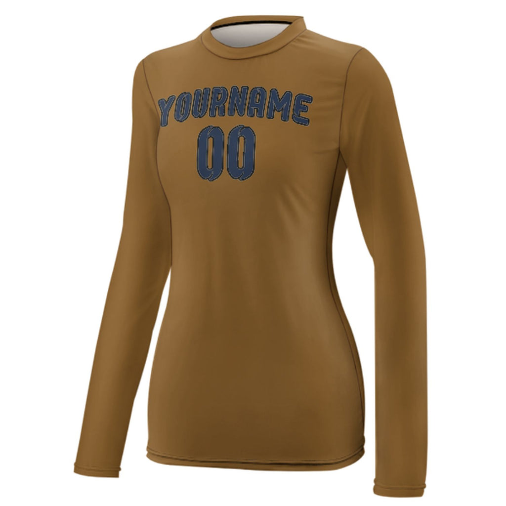 Custom Khaki Blue Women's Long-Sleeve Shirt