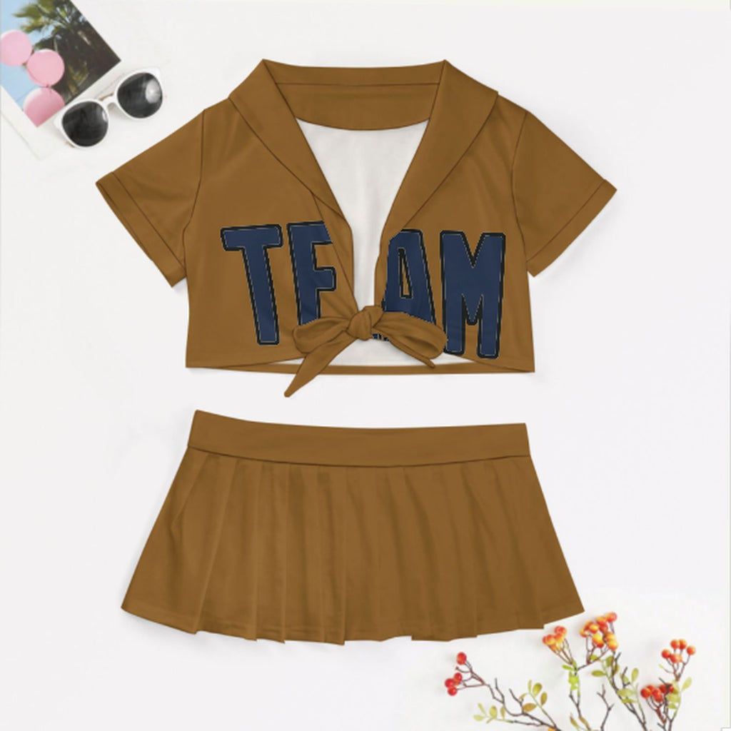 Custom Khaki Blue Cheerleading Uniform Set