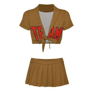 Custom Khaki Orange Red Cheerleading Uniform Set