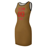 Custom Khaki Orange Red Sleeveless Vest Dress