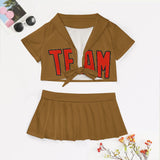 Custom Khaki Orange Red Cheerleading Uniform Set