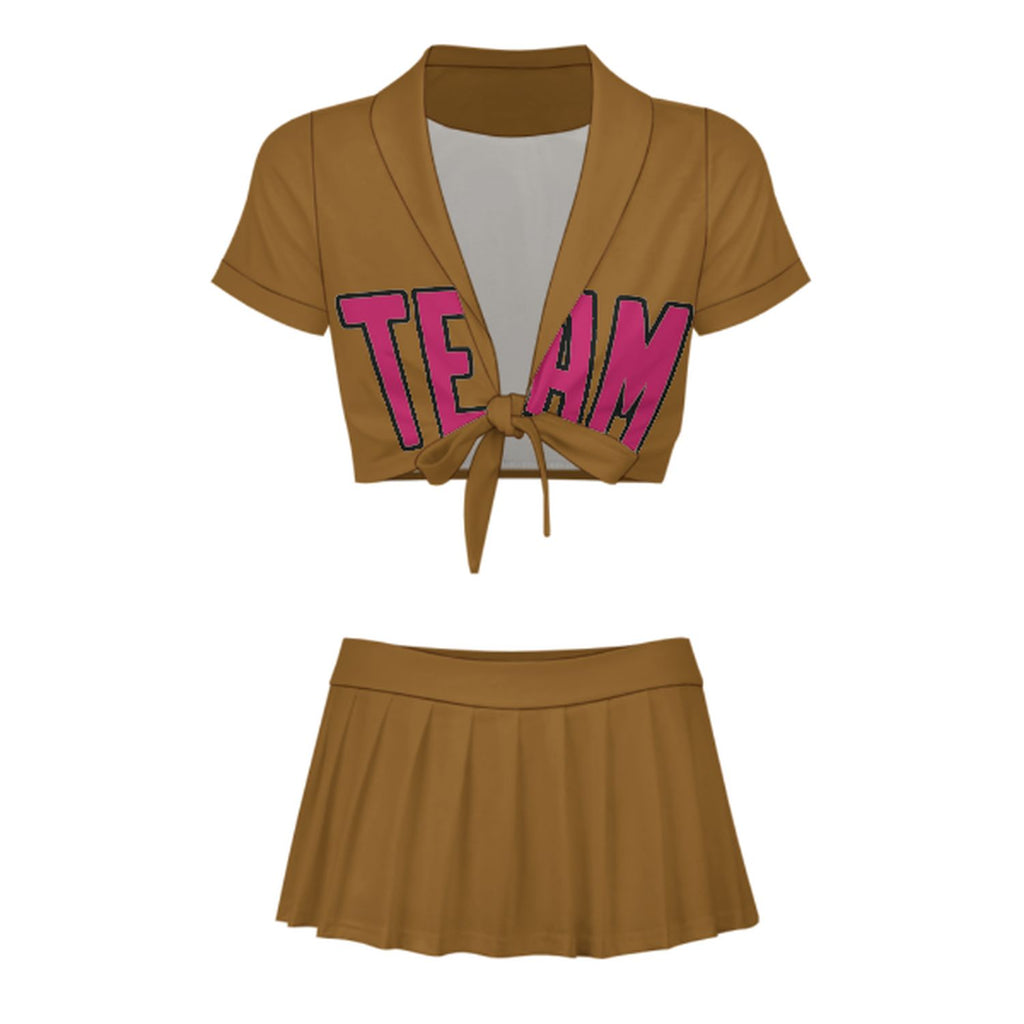 Custom Khaki Pink Cheerleading Uniform Set
