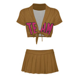 Custom Khaki Pink Cheerleading Uniform Set