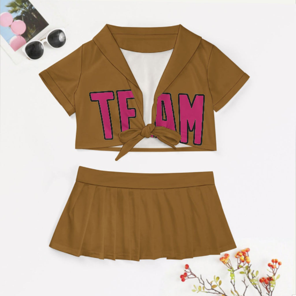 Custom Khaki Pink Cheerleading Uniform Set