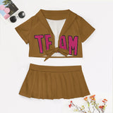 Custom Khaki Pink Cheerleading Uniform Set