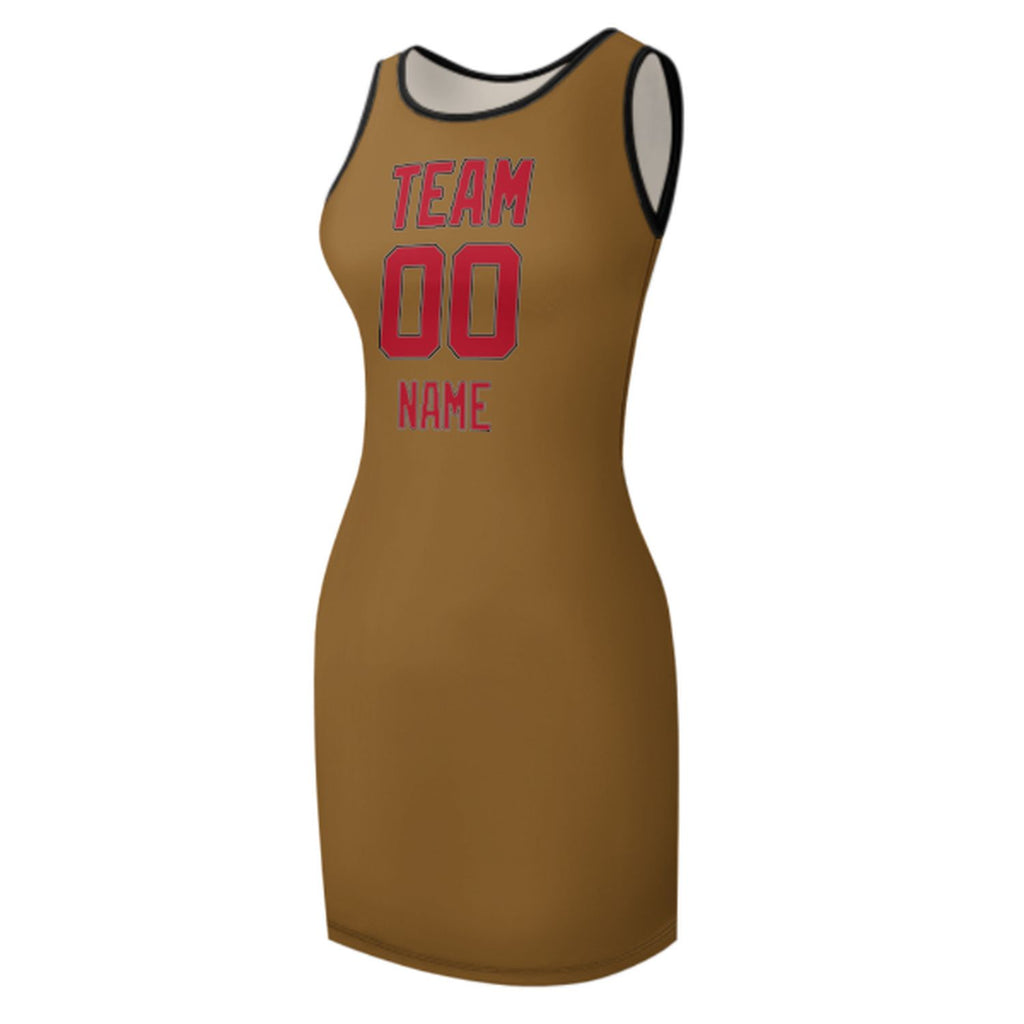 Custom Khaki Red Sleeveless Vest Dress