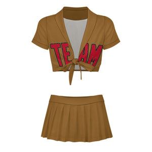 Custom Khaki Red Cheerleading Uniform Set