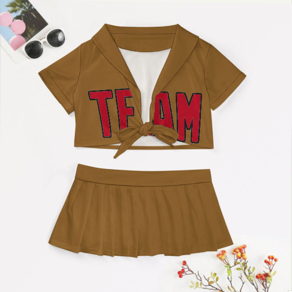 Custom Khaki Red Cheerleading Uniform Set