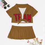 Custom Khaki Red Cheerleading Uniform Set