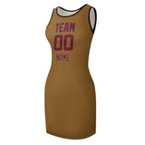 Custom Khaki Crimson Red Sleeveless Vest Dress