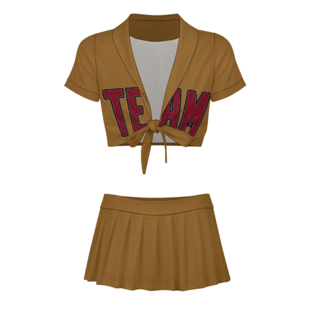 Custom Khaki Crimson Red Cheerleading Uniform Set