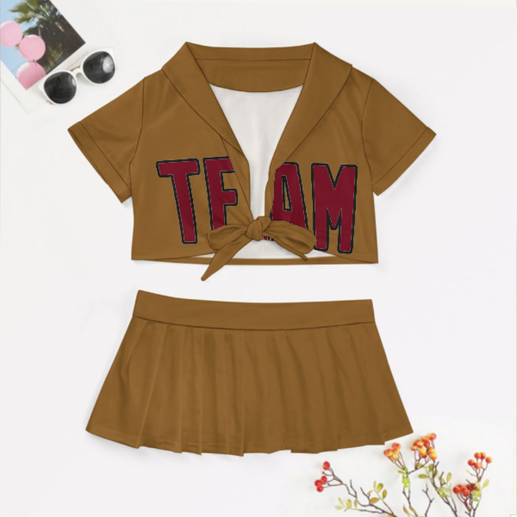 Custom Khaki Crimson Red Cheerleading Uniform Set