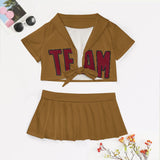 Custom Khaki Crimson Red Cheerleading Uniform Set
