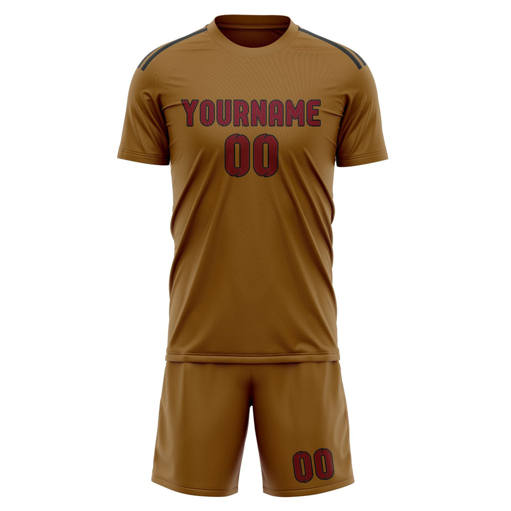Custom Khaki Crimson Red Soccer Jersey