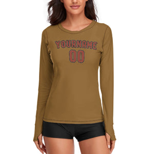 Custom Khaki Coral Red Women's Long-Sleeve Shirt